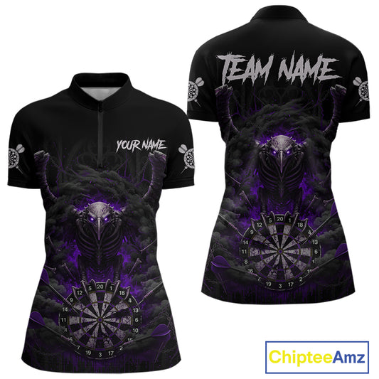 Black Smokes Eagle Chain Purple Grunge Dartboard Custom Women Darts Quarter-Zip Shirt Dart Jerseys NYN1908