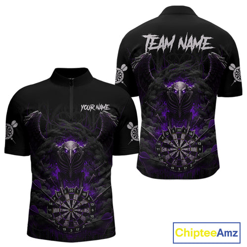 Black Smokes Eagle Chain Purple Grunge Dartboard Custom Men Darts Quarter-Zip Shirt Dart Jerseys NYN1908