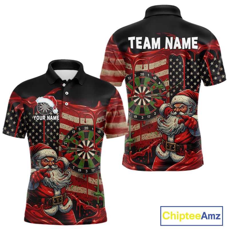 Custom Santa Dripping Dartboard Christmas Men Darts Polo Shirt US Flag Xmas Dart Jerseys NYN1912