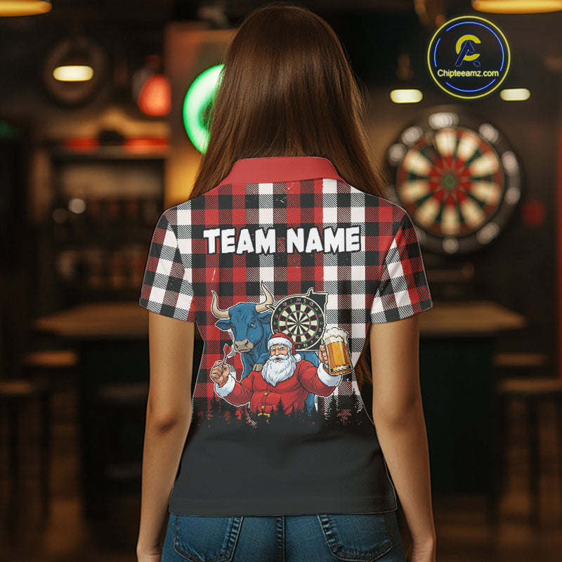 Custom Funny Santa & Bull Beer Dartboard Christmas Women Darts Polo Shirt Xmas Dart Jerseys NYN1913