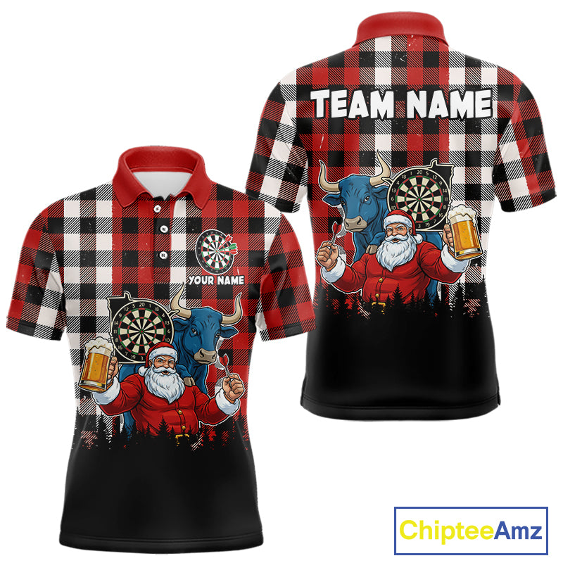 Custom Funny Santa & Bull Beer Dartboard Christmas Men Darts Polo Shirt Xmas Dart Jerseys NYN1913