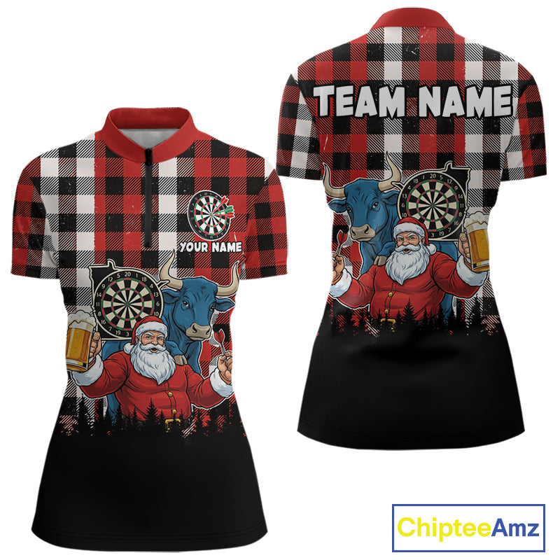 Custom Funny Santa & Bull Beer Dartboard Christmas Women Darts Quarter-Zip Shirt Xmas Dart Jerseys NYN1913