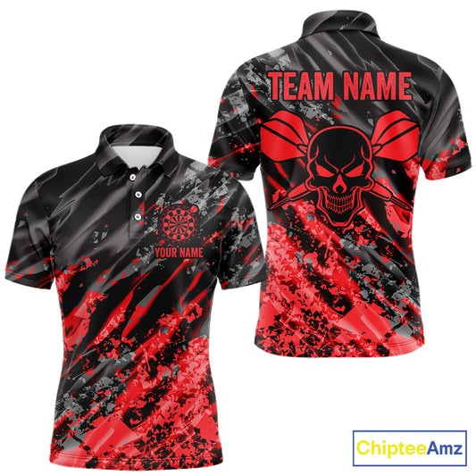 Custom Streaks Red And Grey Skull Men Darts Polo Team Shirt Skull Dart League Jerseys NYN2179