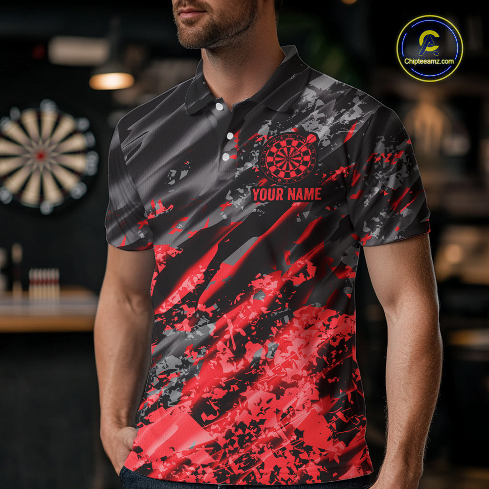 Custom Streaks Red And Grey Skull Men Darts Polo Team Shirt Skull Dart League Jerseys NYN2179
