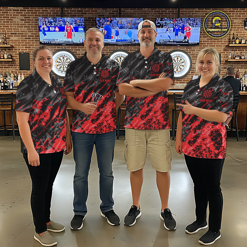 Custom Streaks Red And Grey Skull Women Darts Polo Team Shirt Skull Dart League Jerseys NYN2179