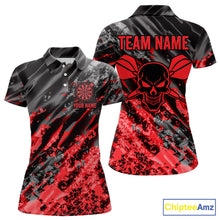 Load image into Gallery viewer, Custom Streaks Red And Grey Skull Women Darts Polo Team Shirt Skull Dart League Jerseys NYN2179