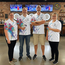 Load image into Gallery viewer, Custom Red Grim Reaper Grunge Black Dart Polo Shirts For Women Skull Dart League Jerseys NYN2182