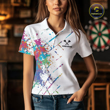 Load image into Gallery viewer, Custom Red Grim Reaper Grunge Black Dart Polo Shirts For Women Skull Dart League Jerseys NYN2182