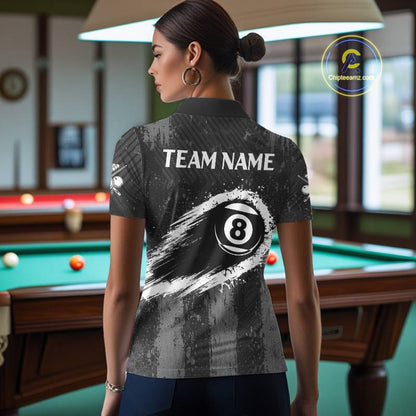 Grey Grunge Ball Pool Women Billiard Polo & 1/4-Zip Shirt Custom 8 Balls Billiard Team Jerseys NYN2443