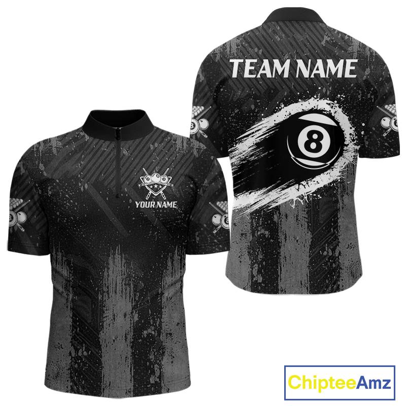 Grey Grunge Ball Pool Men Billiard Polo & 1/4-Zip Shirt Custom 8 Balls Billiard Team Jerseys NYN2443