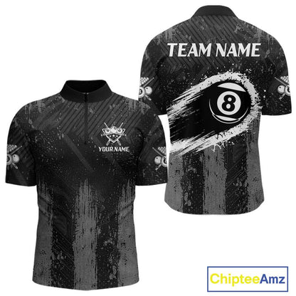 Grey Grunge Ball Pool Men Billiard Polo & 1/4-Zip Shirt Custom 8 Balls Billiard Team Jerseys NYN2443