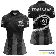 Load image into Gallery viewer, Grey Grunge Ball Pool Women Billiard Polo &amp; 1/4-Zip Shirt Custom 8 Balls Billiard Team Jerseys NYN2443