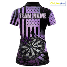 Load image into Gallery viewer, Purple US Flag Grunge Dartboard &amp; Arrow Women Darts Polo Shirts Custom Dart Team Jerseys NYN2444
