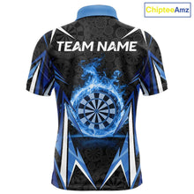 Load image into Gallery viewer, Black And Blue Flames Dartboard Men Darts 1/4-Zip Shirts Custom Fire Flame Dart Team Jerseys NYN2445