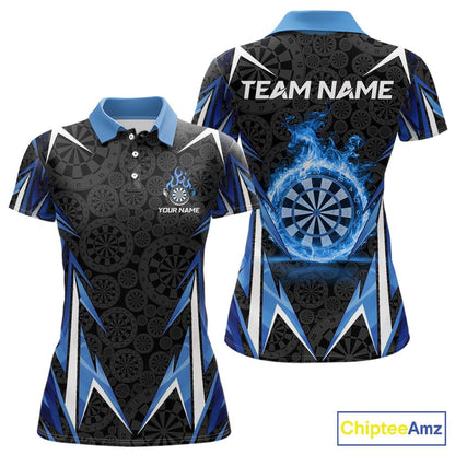 Black And Blue Flames Dartboard Women Darts Polo Shirts Custom Fire Flame Dart Team Jerseys NYN2445