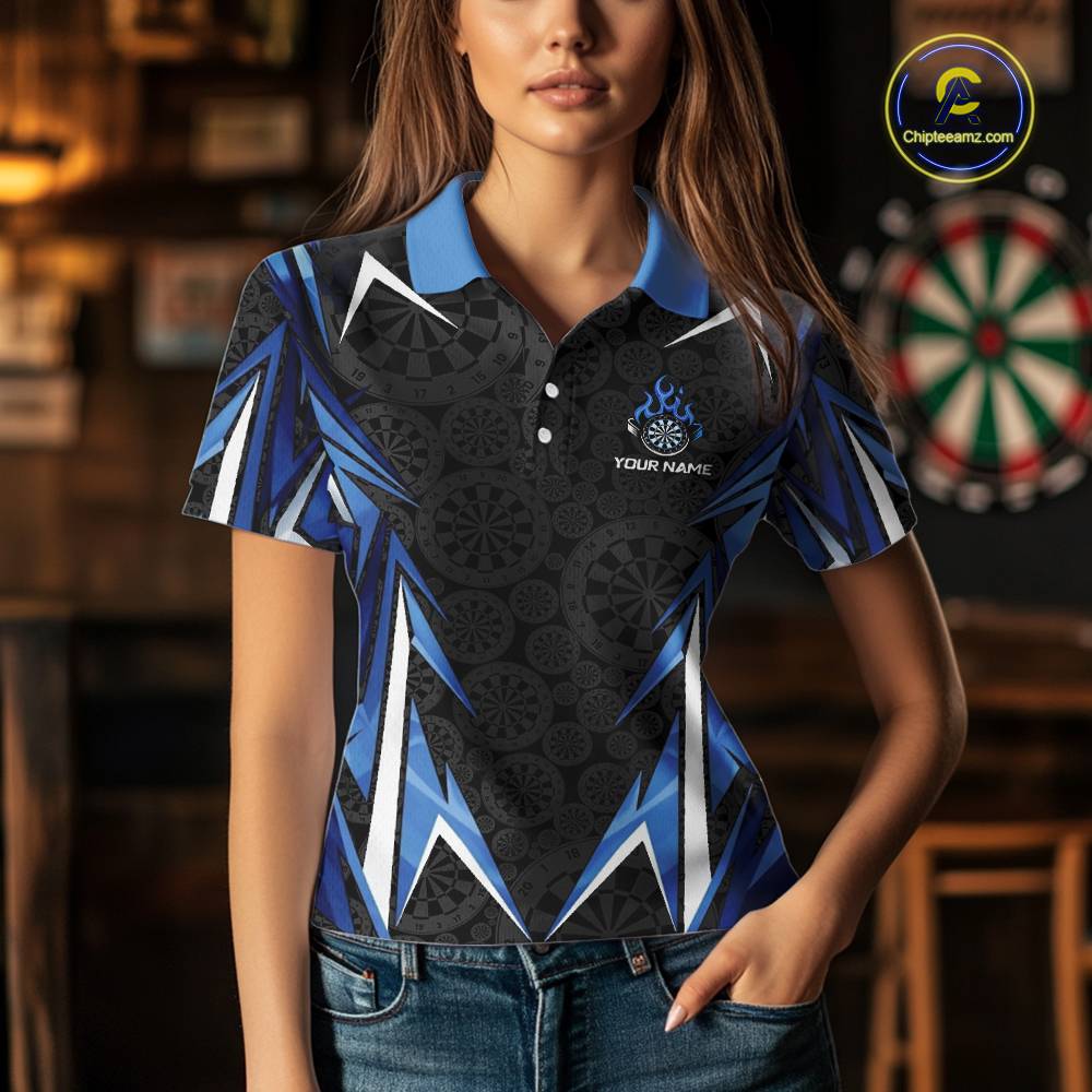 Black And Blue Flames Dartboard Women Darts 1/4-Zip Shirts Custom Fire Flame Dart Team Jerseys NYN2445