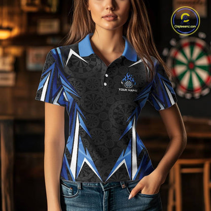 Black And Blue Flames Dartboard Women Darts 1/4-Zip Shirts Custom Fire Flame Dart Team Jerseys NYN2445