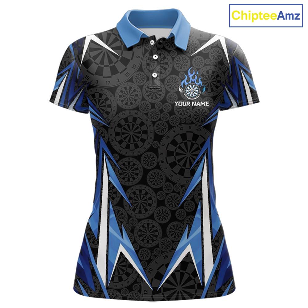 Black And Blue Flames Dartboard Women Darts Polo Shirts Custom Fire Flame Dart Team Jerseys NYN2445