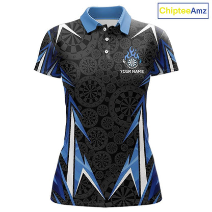 Black And Blue Flames Dartboard Women Darts Polo Shirts Custom Fire Flame Dart Team Jerseys NYN2445