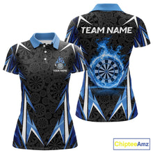 Load image into Gallery viewer, Black And Blue Flames Dartboard Women Darts Polo Shirts Custom Fire Flame Dart Team Jerseys NYN2445