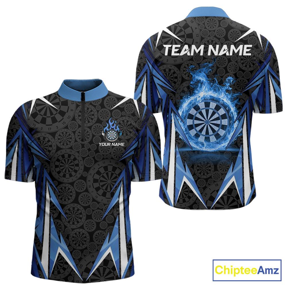 Black And Blue Flames Dartboard Men Darts 1/4-Zip Shirts Custom Fire Flame Dart Team Jerseys NYN2445