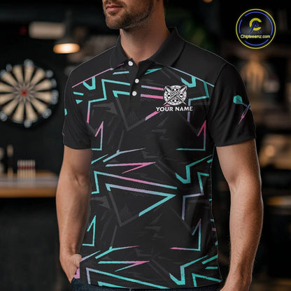 Blue And Pink Lines Human Plays Darts Polo Shirts For Men Personalized Dart Team Jerseys NYN2448