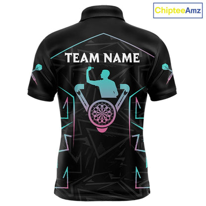 Blue And Pink Lines Human Plays Darts Polo Shirts For Men Personalized Dart Team Jerseys NYN2448
