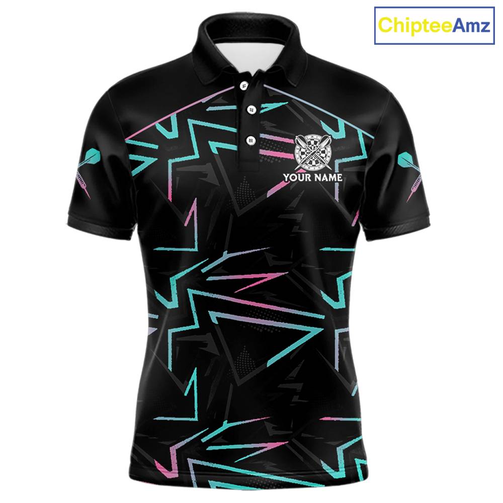 Blue And Pink Lines Human Plays Darts Polo Shirts For Men Personalized Dart Team Jerseys NYN2448