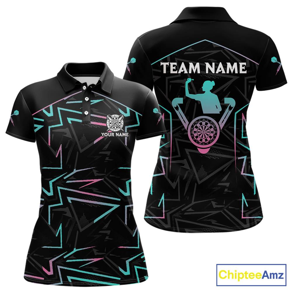 Blue And Pink Lines Human Plays Darts Polo Shirts For Women Personalized Dart Team Jerseys NYN2448