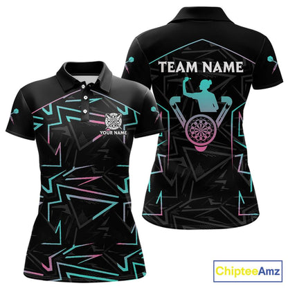 Blue And Pink Lines Human Plays Darts Polo Shirts For Women Personalized Dart Team Jerseys NYN2448