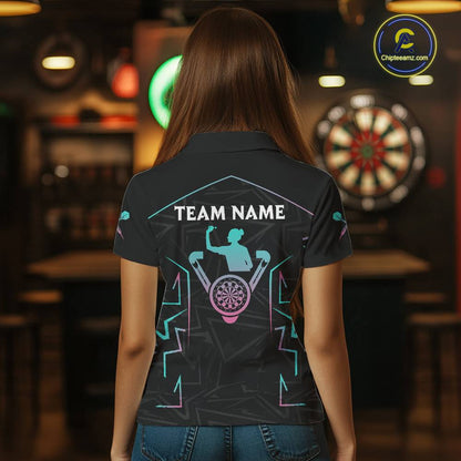 Blue And Pink Lines Human Plays Darts 1/4-Zip Shirts For Women Personalized Dart Team Jerseys NYN2448