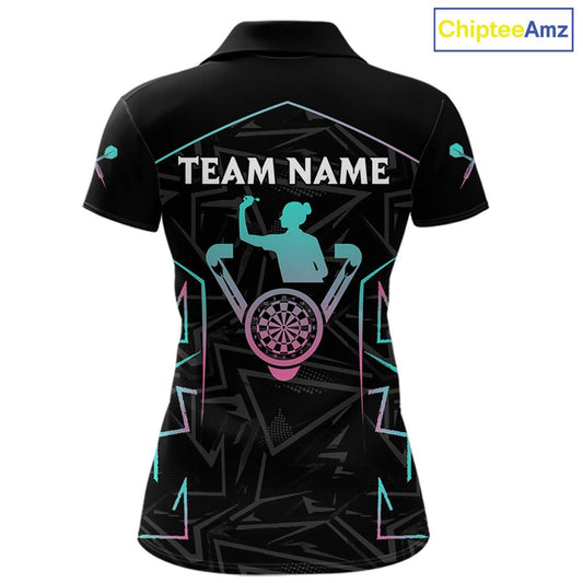 Blue And Pink Lines Human Plays Darts 1/4-Zip Shirts For Women Personalized Dart Team Jerseys NYN2448