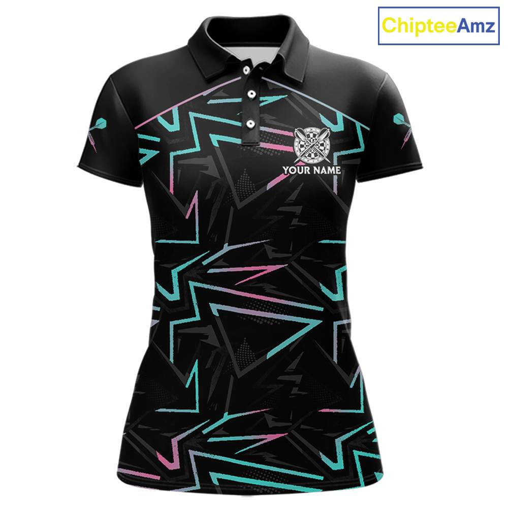 Blue And Pink Lines Human Plays Darts Polo Shirts For Women Personalized Dart Team Jerseys NYN2448