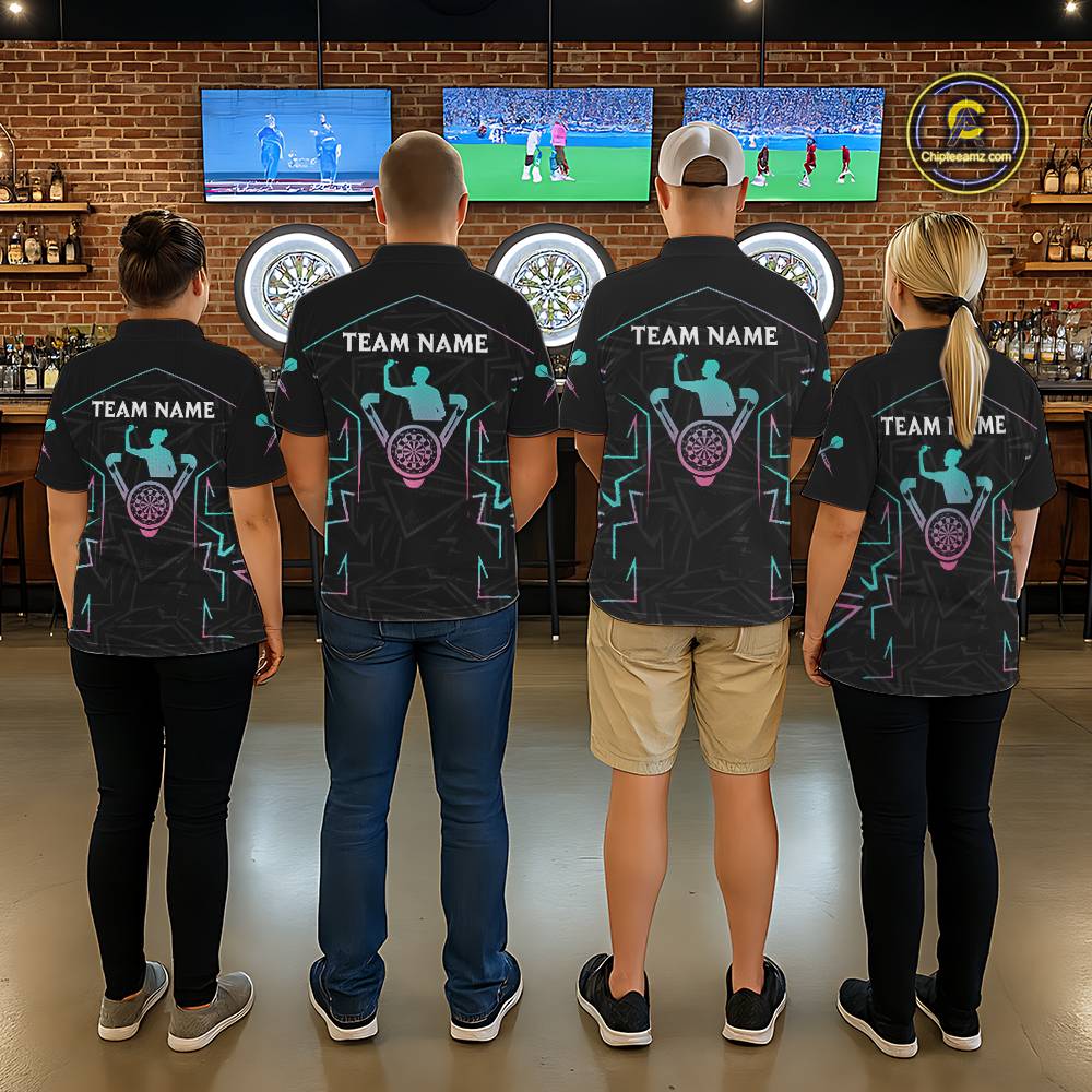 Blue And Pink Lines Human Plays Darts Polo Shirts For Men Personalized Dart Team Jerseys NYN2448