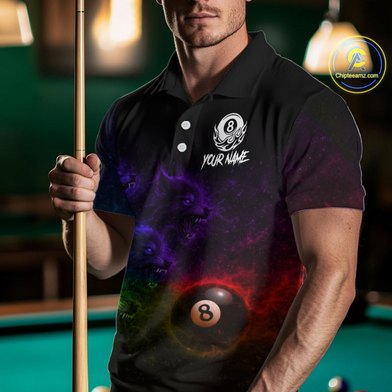 Horror Wolfs Colorful Flames Smoke Pool 8 Ball Men Billiard Shirt Custom Ball Billiard Team Attire NYN2664