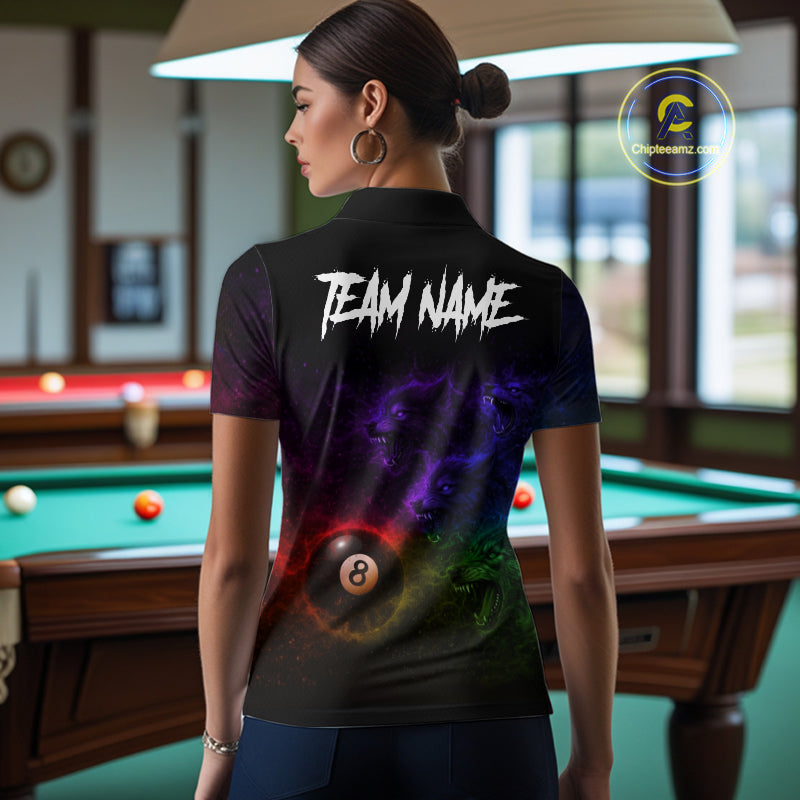 Horror Wolfs Colorful Flames Smoke Pool 8 Ball Women Billiard Shirt Custom Ball Billiard Team Attire NYN2664