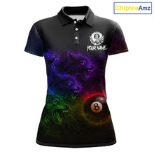 Load image into Gallery viewer, Horror Wolfs Colorful Flames Smoke Pool 8 Ball Women Billiard Shirt Custom Ball Billiard Team Attire NYN2664