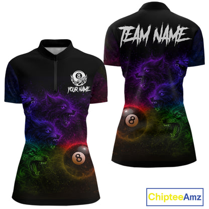 Horror Wolfs Colorful Flames Smoke Pool 8 Ball Women Billiard Shirt Custom Ball Billiard Team Attire NYN2664