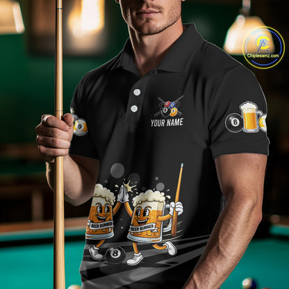Funny Beer Couple Play Pool 8 Ball Men's Billiard Team Shirt Custom Billiard Polo & 1/4 Zip Attire NYN2666
