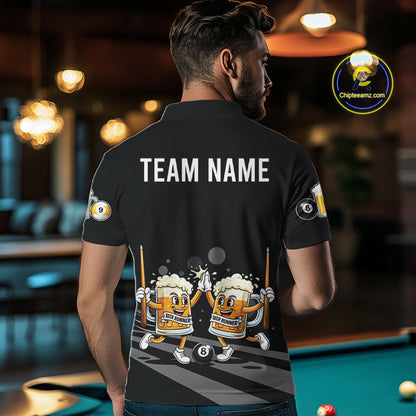 Funny Beer Couple Play Pool 8 Ball Men's Billiard Team Shirt Custom Billiard Polo & 1/4 Zip Attire NYN2666