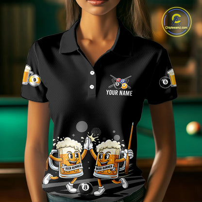 Funny Beer Couple Play Pool 8 Ball Women's Billiard Team Shirt Custom Billiard Polo & 1/4 Zip Attire NYN2666