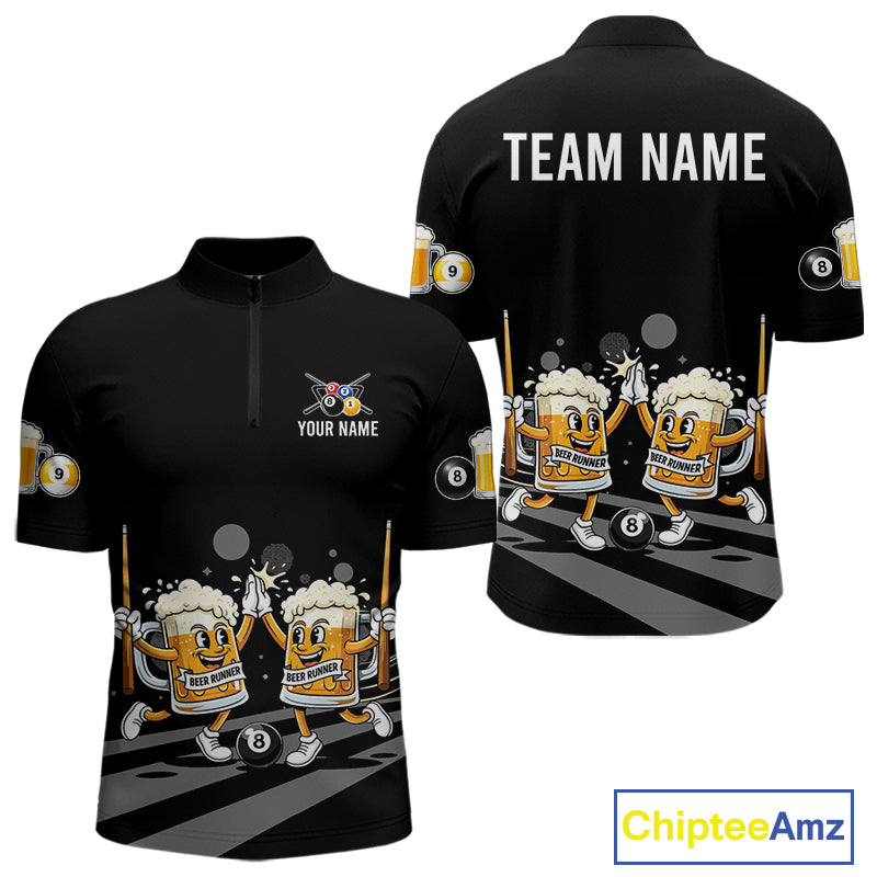 Funny Beer Couple Play Pool 8 Ball Men's Billiard Team Shirt Custom Billiard Polo & 1/4 Zip Attire NYN2666