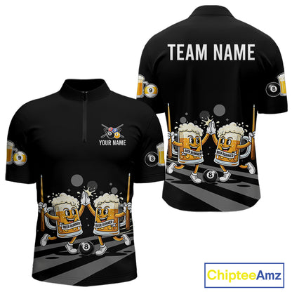 Funny Beer Couple Play Pool 8 Ball Men's Billiard Team Shirt Custom Billiard Polo & 1/4 Zip Attire NYN2666