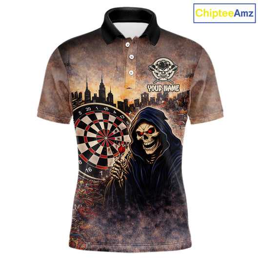 Graffiti Grunge Grim Reaper Red Dartboard Dart Polo Shirts For Men Custom Dart Team Shirts NYN2674