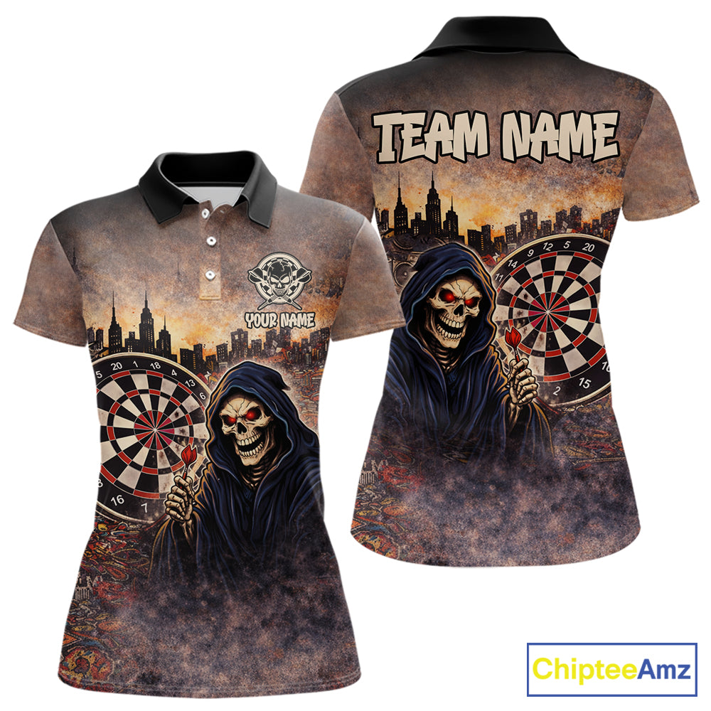 Graffiti Grunge Grim Reaper Red Dartboard Dart Polo Shirts For Women Custom Dart Team Shirts NYN2674