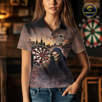 Graffiti Grunge Grim Reaper Red Dartboard Dart Polo Shirts For Women Custom Dart Team Shirts NYN2674