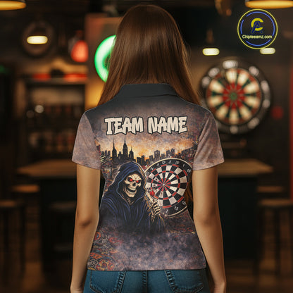 Graffiti Grunge Grim Reaper Red Dartboard Dart Polo Shirts For Women Custom Dart Team Shirts NYN2674