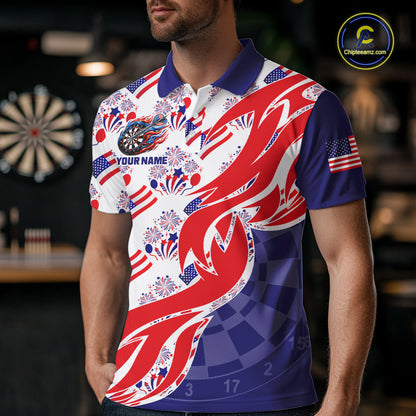 Custom America Flag Dart Polo & Quarter-Zip Shirt For Men Patriotic USA Dart Jerseys NYN2824