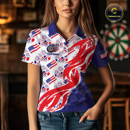 Custom American Flag Dart Polo & Quarter-Zip Shirt For Women Patriotic USA Dart Jerseys NYN2824