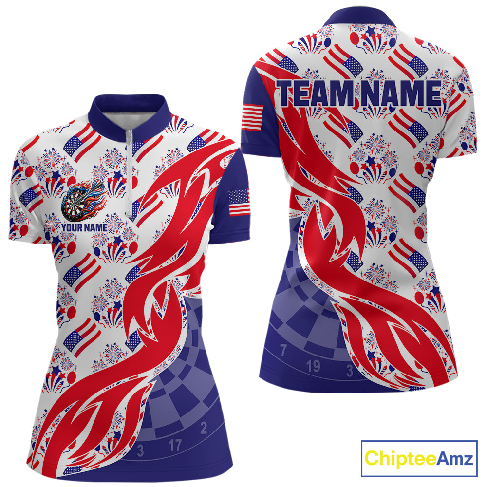 Custom American Flag Dart Polo & Quarter-Zip Shirt For Women Patriotic USA Dart Jerseys NYN2824